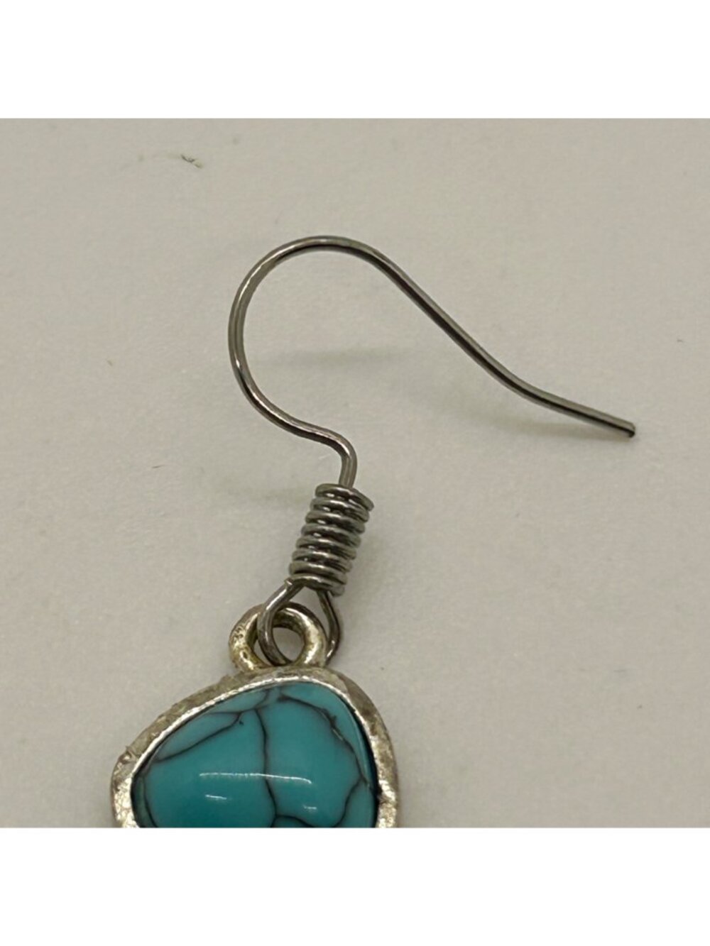 Boho Faux Turquoise Acrylic Dangle Earrings Silver Tone Western Southwest Drop J - Picture 5 of 7